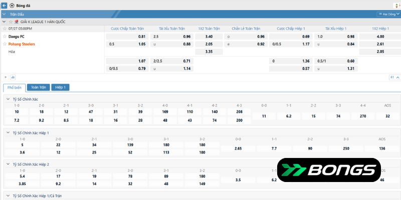 Soi kèo trận đấu Daegu vs Pohang Steelers cùng 777bongs