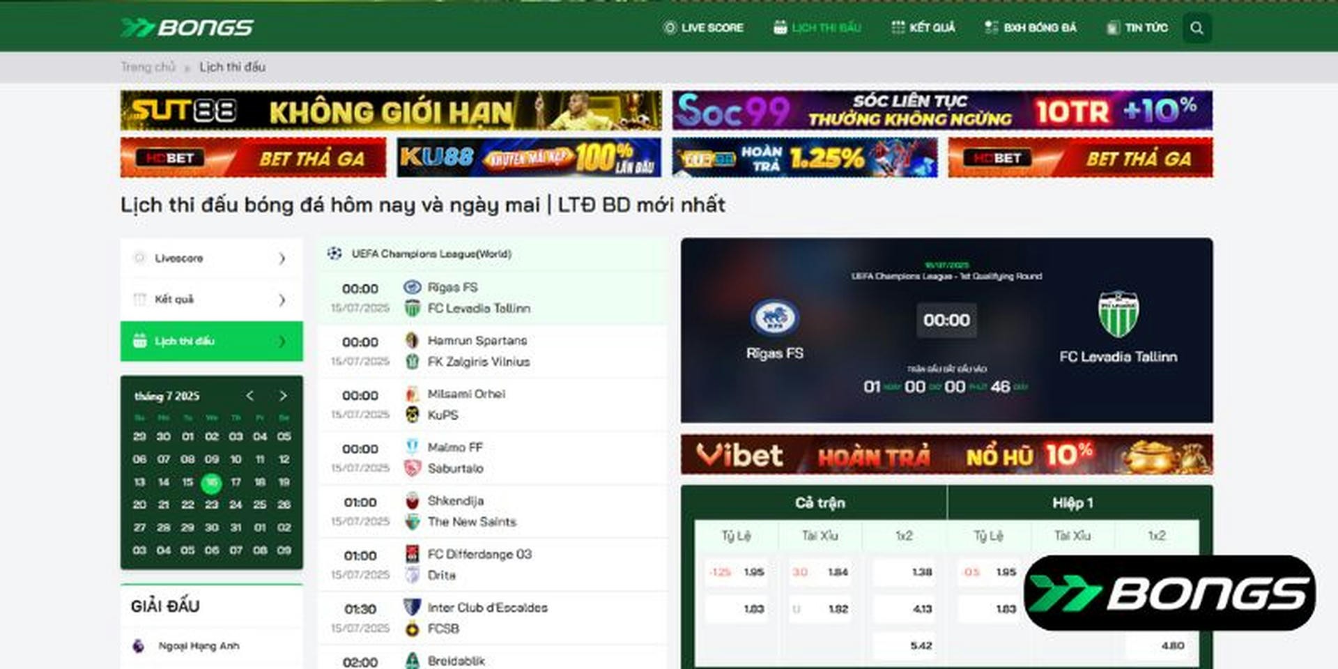 bang xep hang bong da 5